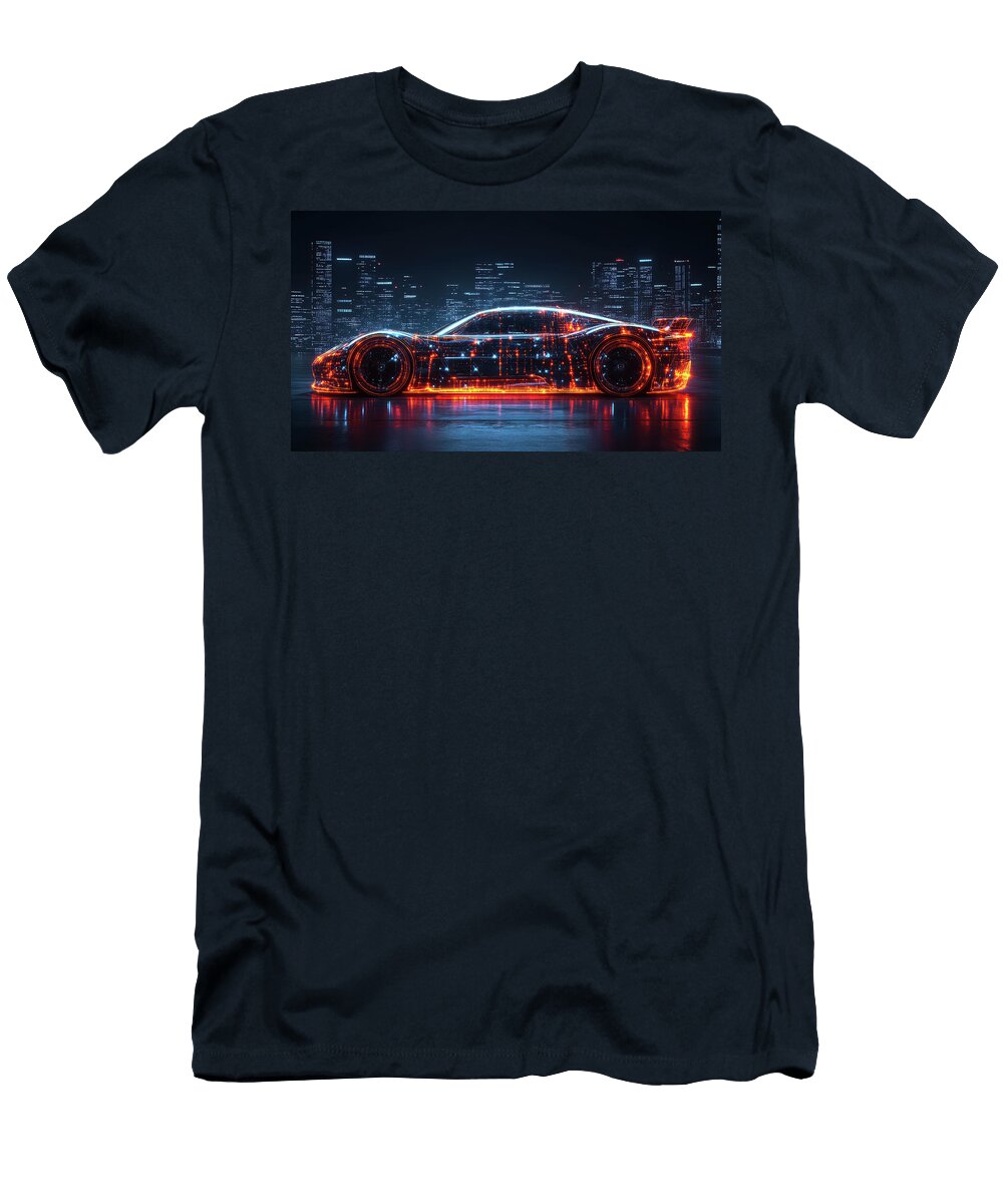Futuristic Neon Sports Car in Cityscape Evie Carrier T-Shirt