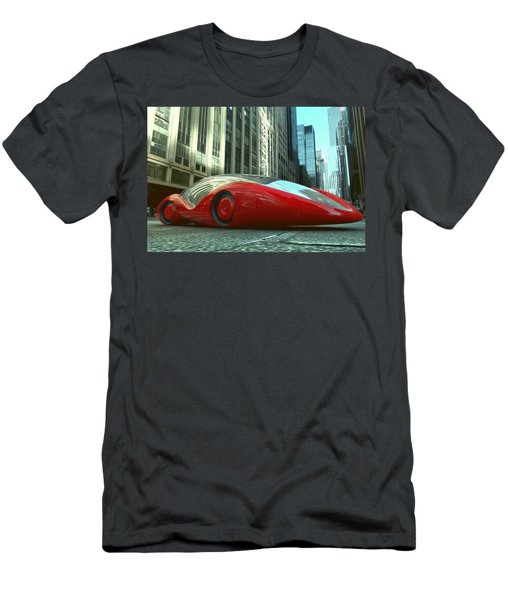 Futuristic Red Car in Cityscape Evie Carrier T-Shirt