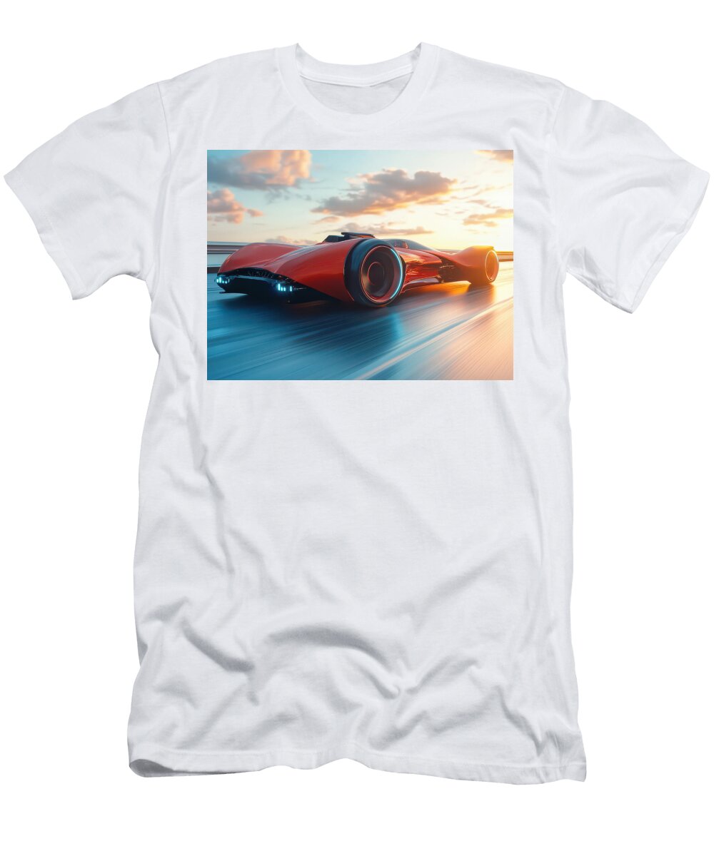 Futuristic Red Race Car At Sunset Evie Carrier T-Shirt