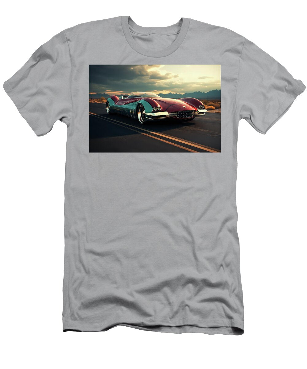 Futuristic Roadster in Desert Landscape Evie Carrier T-Shirt