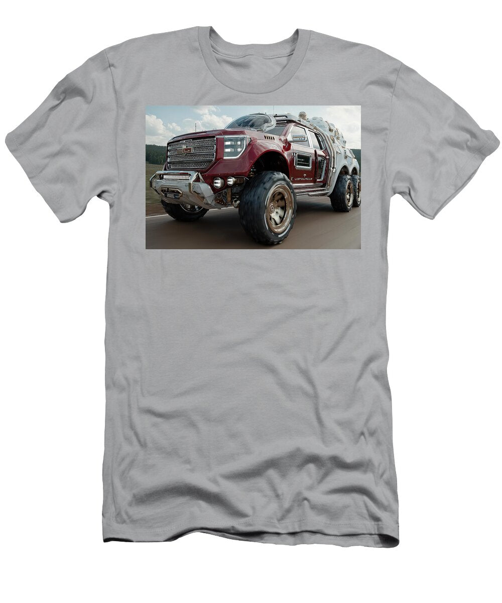 Futuristic Six Wheeled Vehicle on Road Evie Carrier T-Shirt