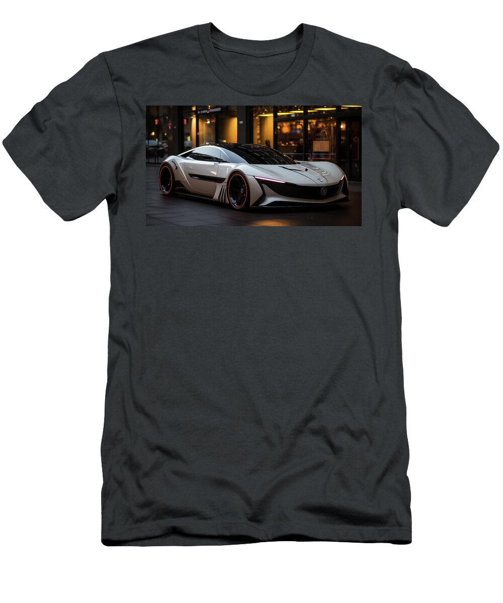 Futuristic Sports Car in Urban Setting Evie Carrier T-Shirt