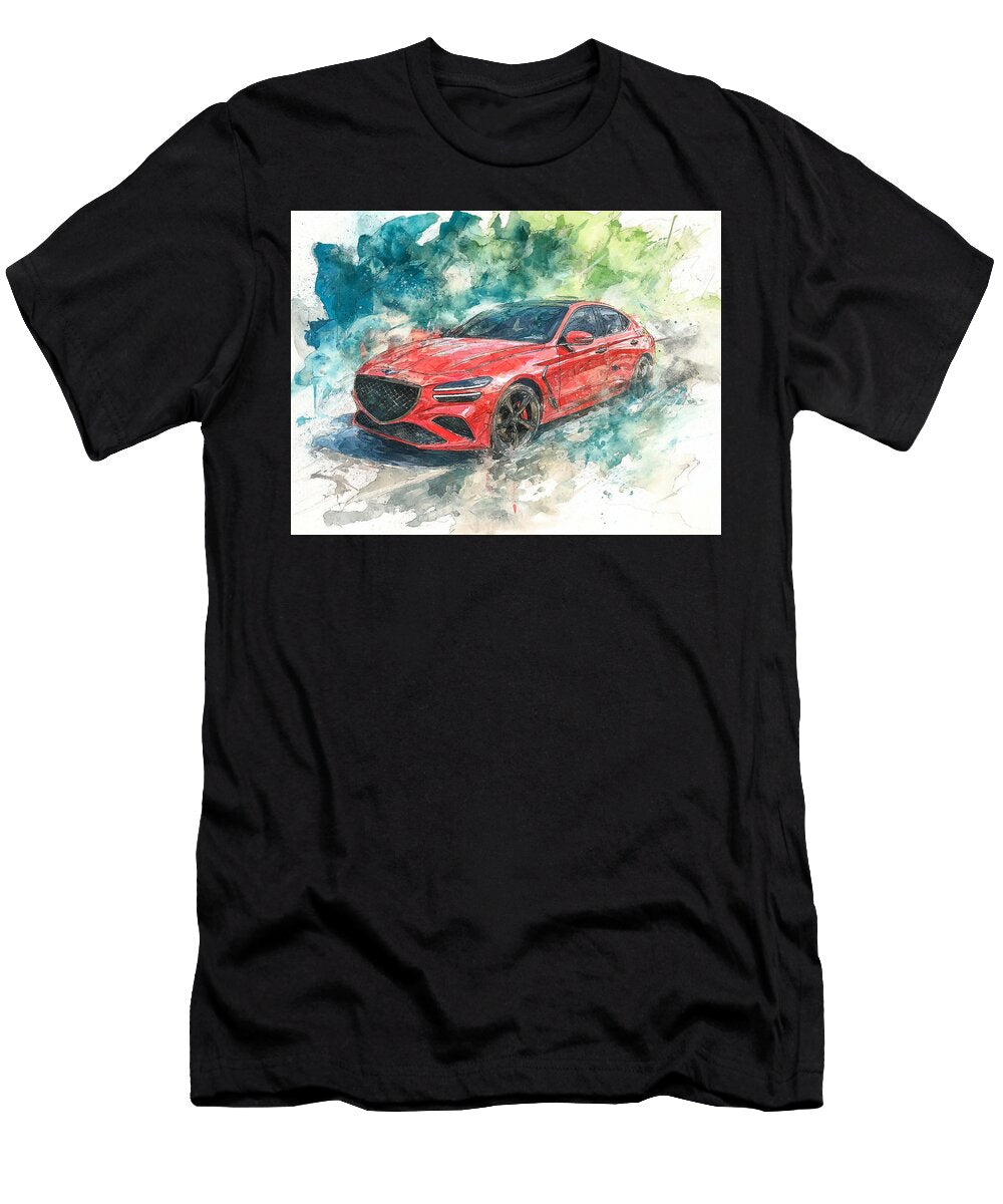 Genesis G70 2023 Sedan Red Sports Car Abstract Art Red Sports Car Abstract Art Hollie Love T-Shirt