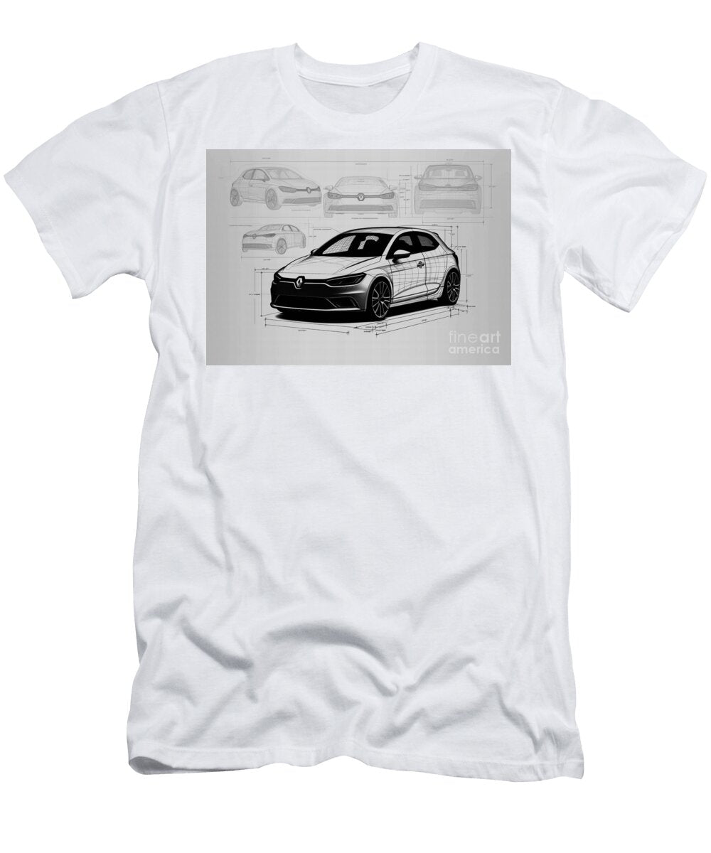 Geometric Pencil Vehicle Auto Zoe Renault Monochrome E Sport Car Sketch Minimal Clint Mclaughlin T-Shirt