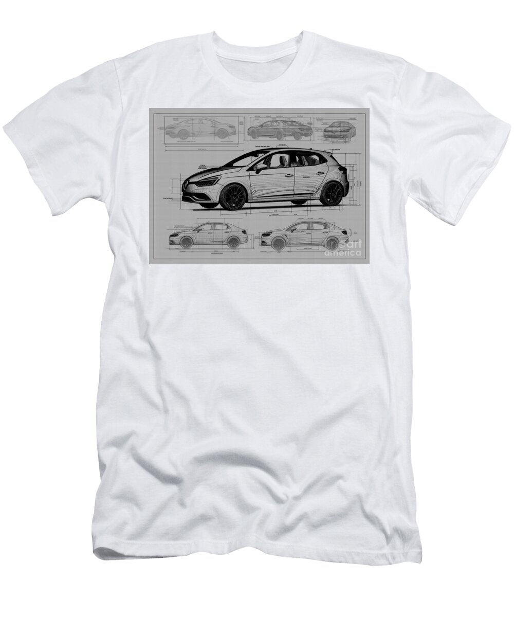 Geometric Renault Car Vehicle Clio Monochrome Minimal Pencil Auto Sketch Clint Mclaughlin T-Shirt