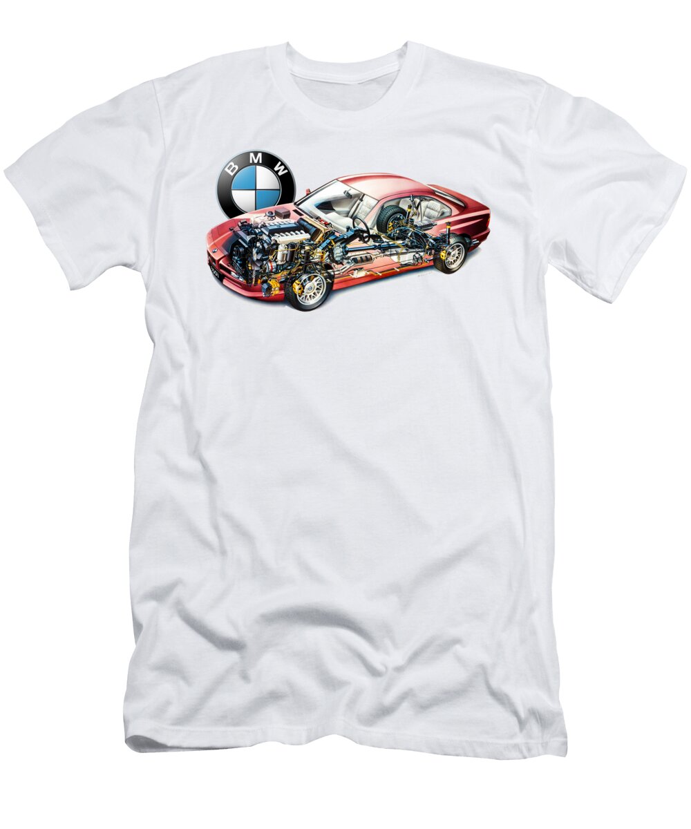 Germany Legendary Luxury Sport 2 Door Coupe BMW 850i 8 Series E31 V12 Cutaway Automotive Art Vladyslav Shapovalenko T-Shirt