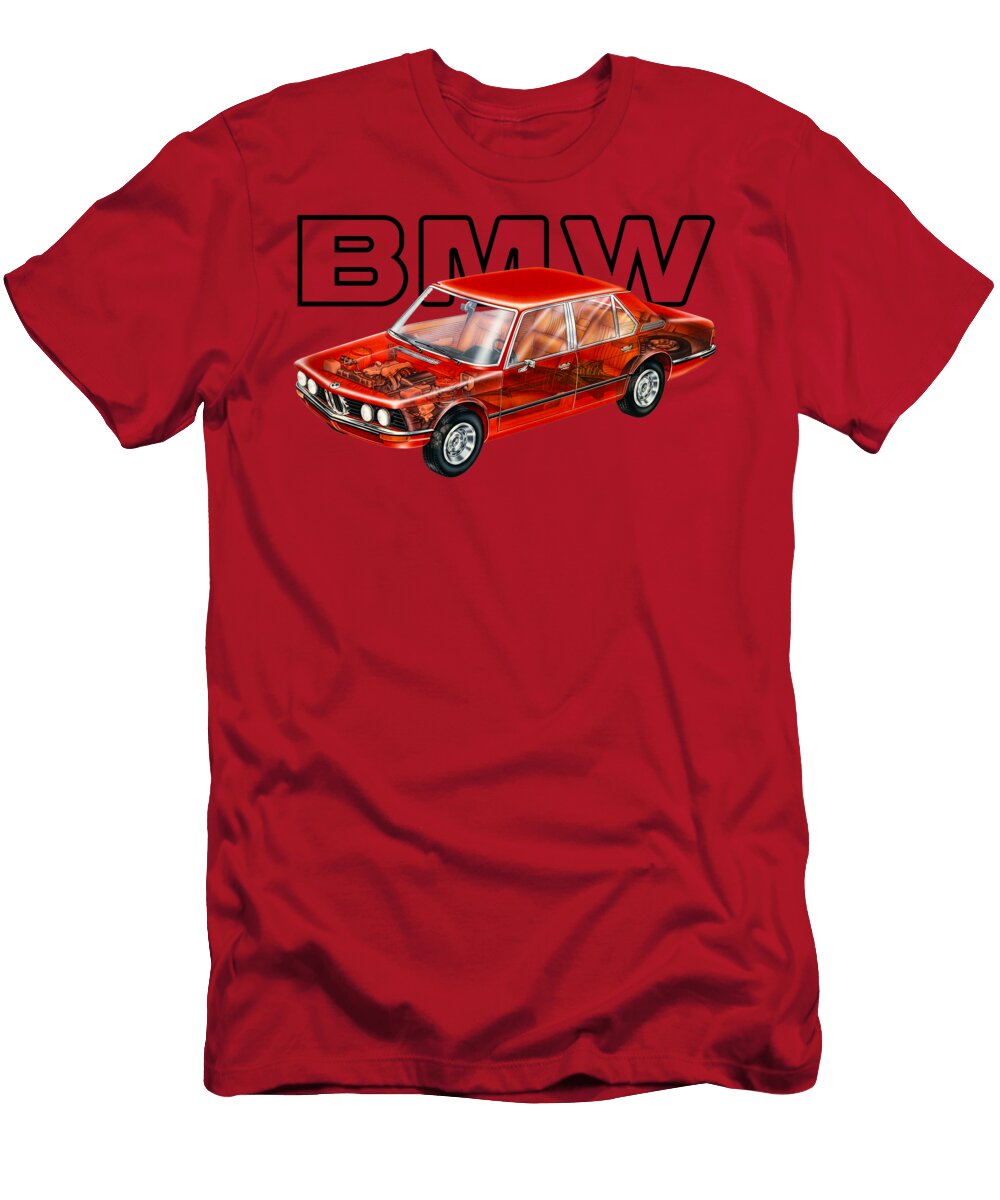 Germany Legendary Sport 4 Door Sedan BMW 5 Series E12 Cutaway Automotive Art Vladyslav Shapovalenko T-Shirt
