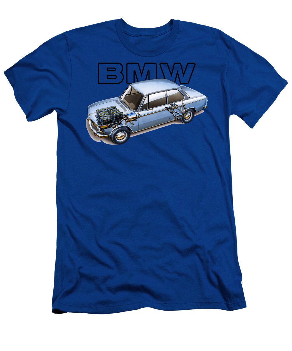 Germany Luxury 2 Door Sedan 1602 Elektroantrieb BMW 02 Series E10 Bertone Cutaway Automotive Art Vladyslav Shapovalenko T-Shirt