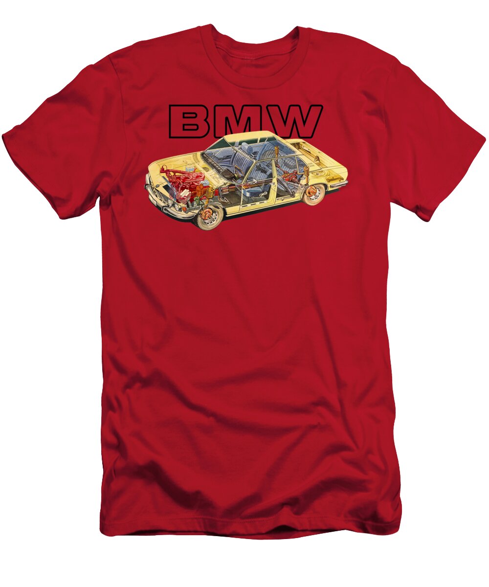 Germany Luxury 4 Door Sedan BMW 2800 E3 Cutaway Automotive Art Vladyslav Shapovalenko T-Shirt