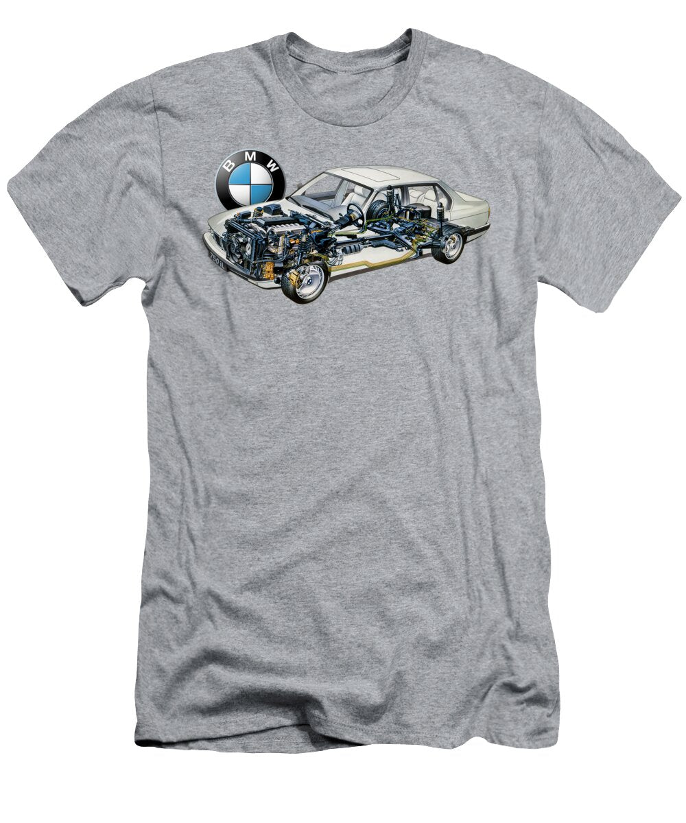 Germany Luxury 4 Door Sedan BMW 7 Series E32 Cutaway Automotive Art Vladyslav Shapovalenko T-Shirt