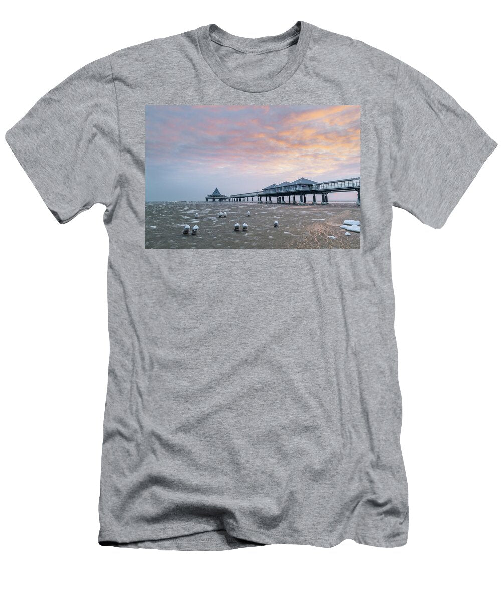 Germany Mecklenburg Western Pomerania Usedom Island Baltic Sea Pomerania Heringsdorf Drift Ice on the Baltic Sea with Pier Cornelia Dorr T-Shirt