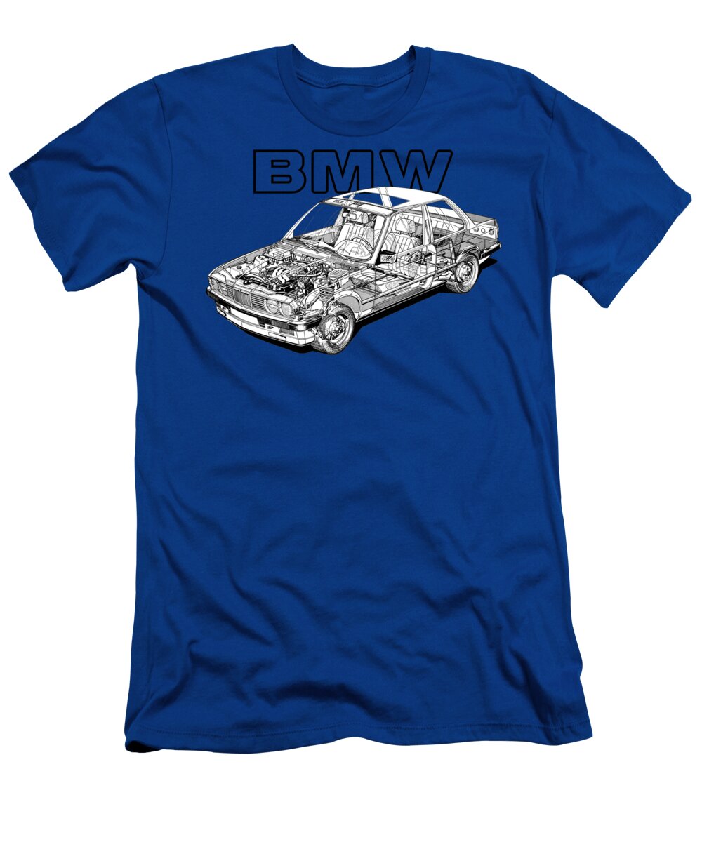 Germany Sport 2 Door Coupe BMW 3 Series E30 Cutaway Automotive Art Vladyslav Shapovalenko T-Shirt