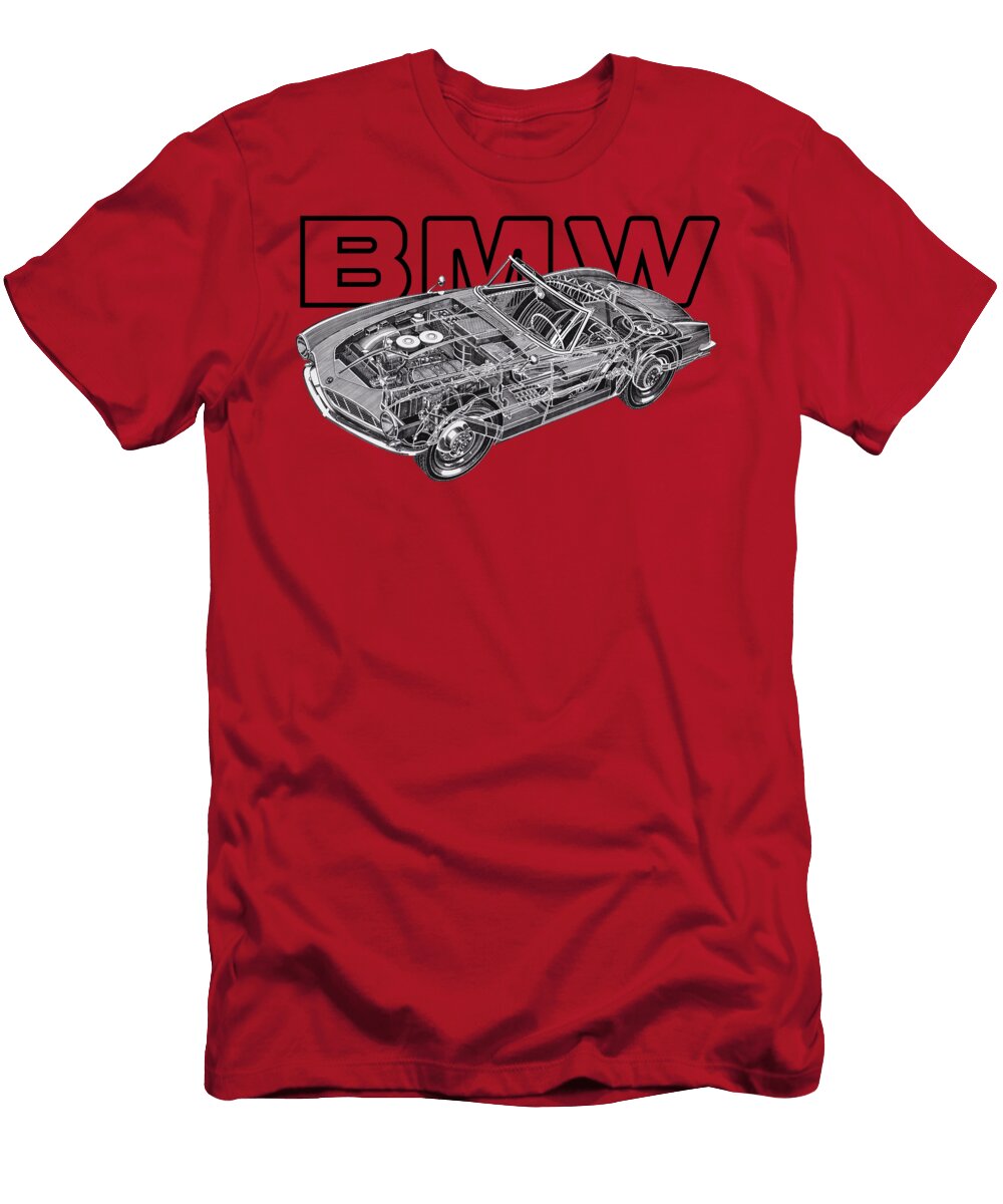 Germany Vintage Retro Sport 2 Door Roadster BMW 507 Cutaway Automotive Art Vladyslav Shapovalenko T-Shirt