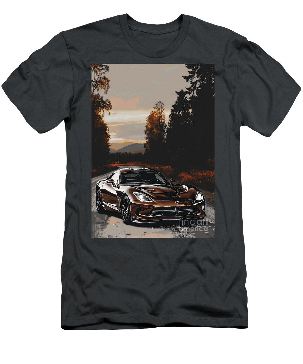 Glossy Brown Sports Car on a Winding Country Road Destiney Sullivan T-Shirt