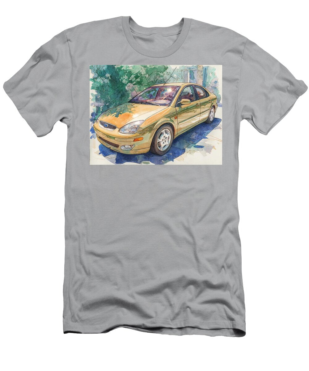 Golden Car Ford Focus 2000 Sedan Artistic Car Golden Car Art Hollie Love T-Shirt