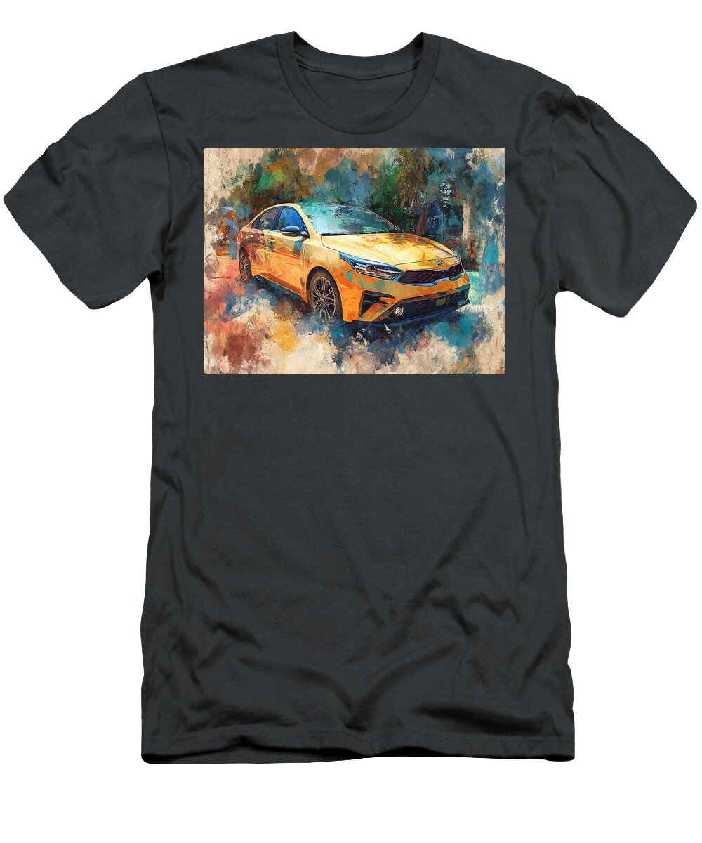 Golden Car Kia Forte 2023 Sedan Abstract Art Golden Car Abstract Art Hollie Love T-Shirt
