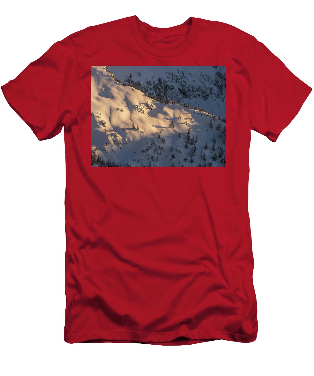 Golden Light on Snowy Trees North Cascades Winter Print Mike Reid T-Shirt