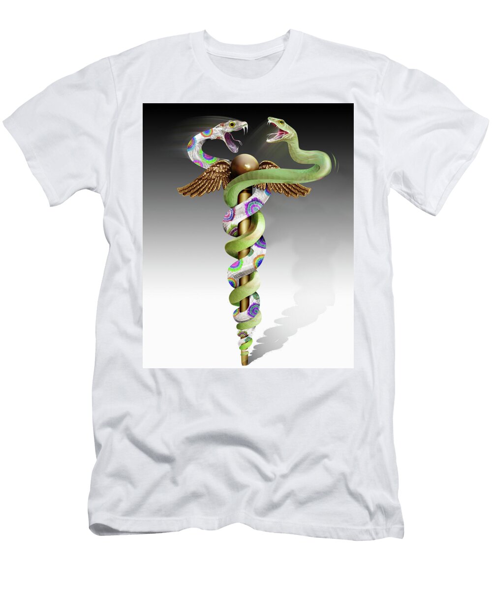 Green and Multicolored Snakes Fighting Ikon Ikon Images T-Shirt