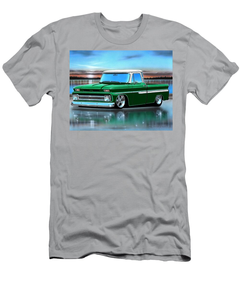 Green and White 66 Chevy C10 Fleetside Parry Johnson T-Shirt