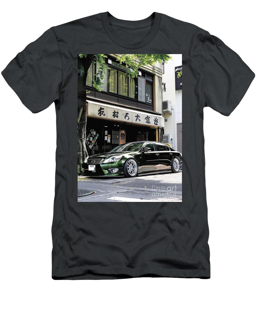Green Luxury Lexus Gs300 Car Parked in Front of Japanese Store Lowell Harann T-Shirt