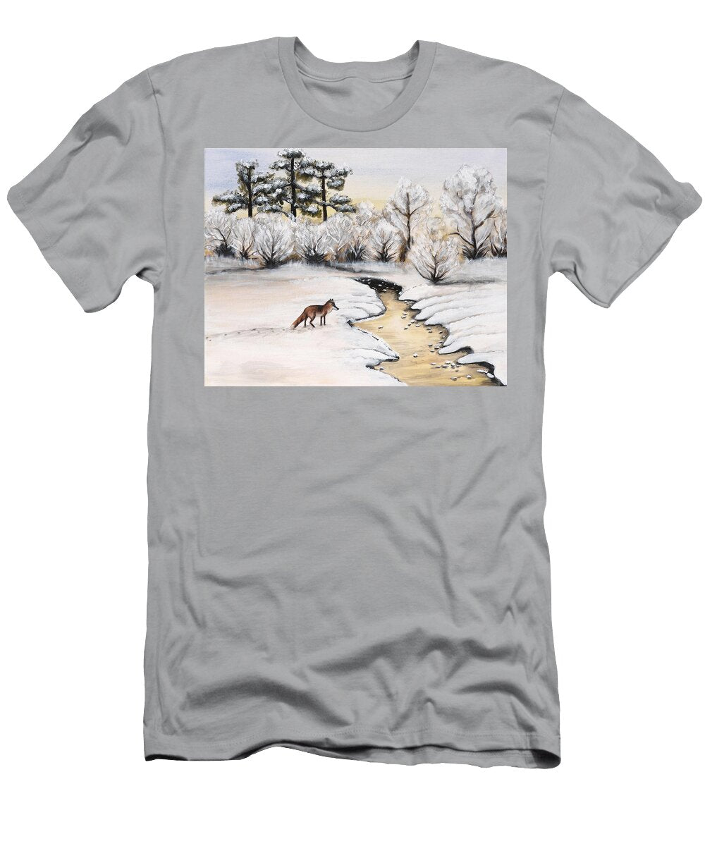 Hand Drawn Fox in a Snow Drift in the Country Side Julien T-Shirt