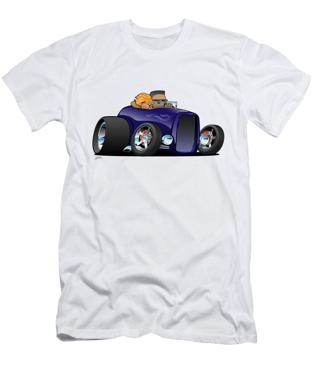 Highboy Hot Rod Deep Purple Roadster with Driver and Cute Passenger Jeff Hobrath T-Shirt