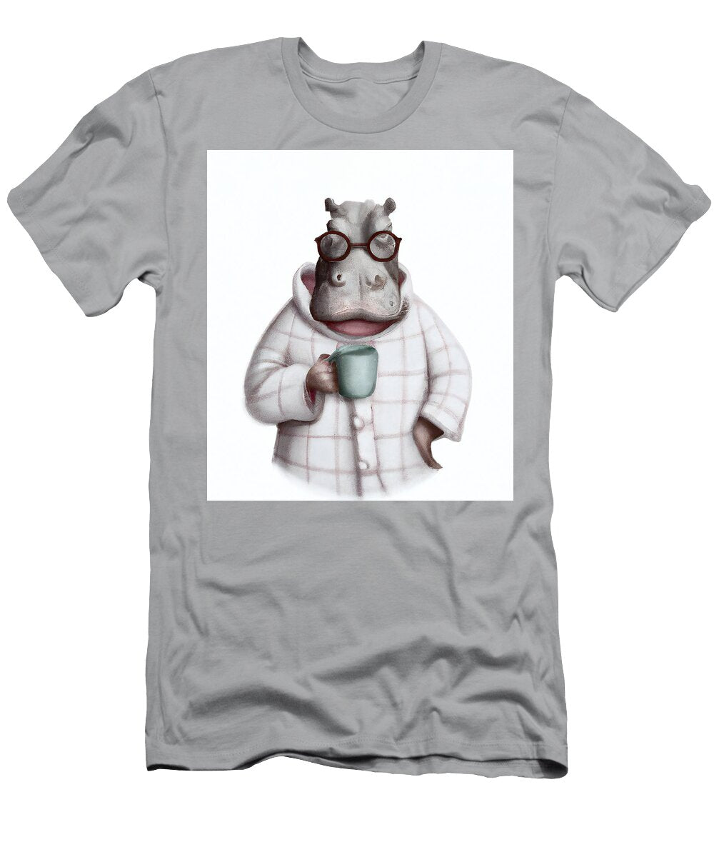 Hippopotamus Drinking Tea Wearing Pajama and Reading Glasses Stellart Studio T-Shirt