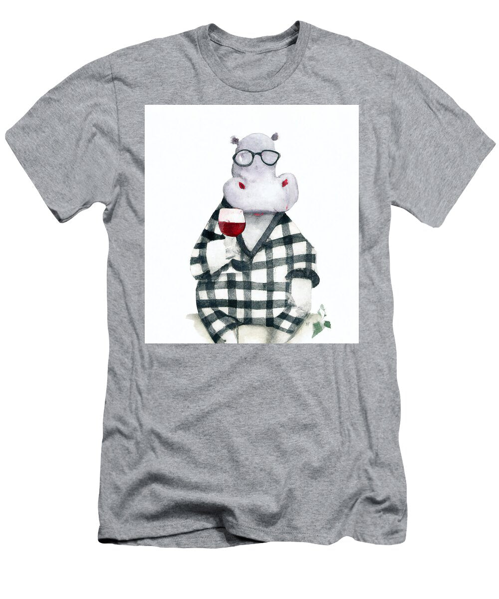 Hippopotamus Holding a Glass and Drinking Red Wine Stellart Studio T-Shirt