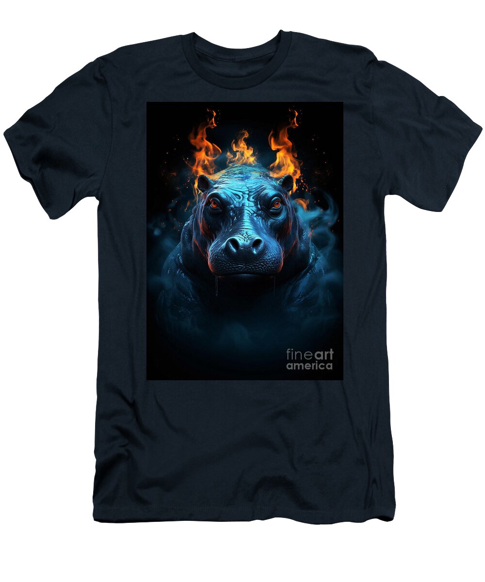 Hippopotamus Mammal Cccxxiii Animal Black Background Rhys Jacobson T-Shirt
