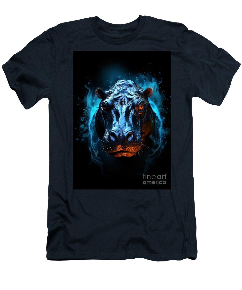 Hippopotamus Mammal Dcclxiii Animal Black Background Rhys Jacobson T-Shirt