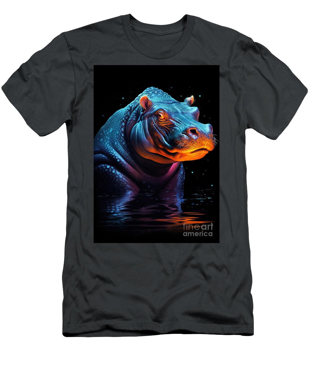 Hippopotamus Mammal Dxliii Animal Black Background Rhys Jacobson T-Shirt