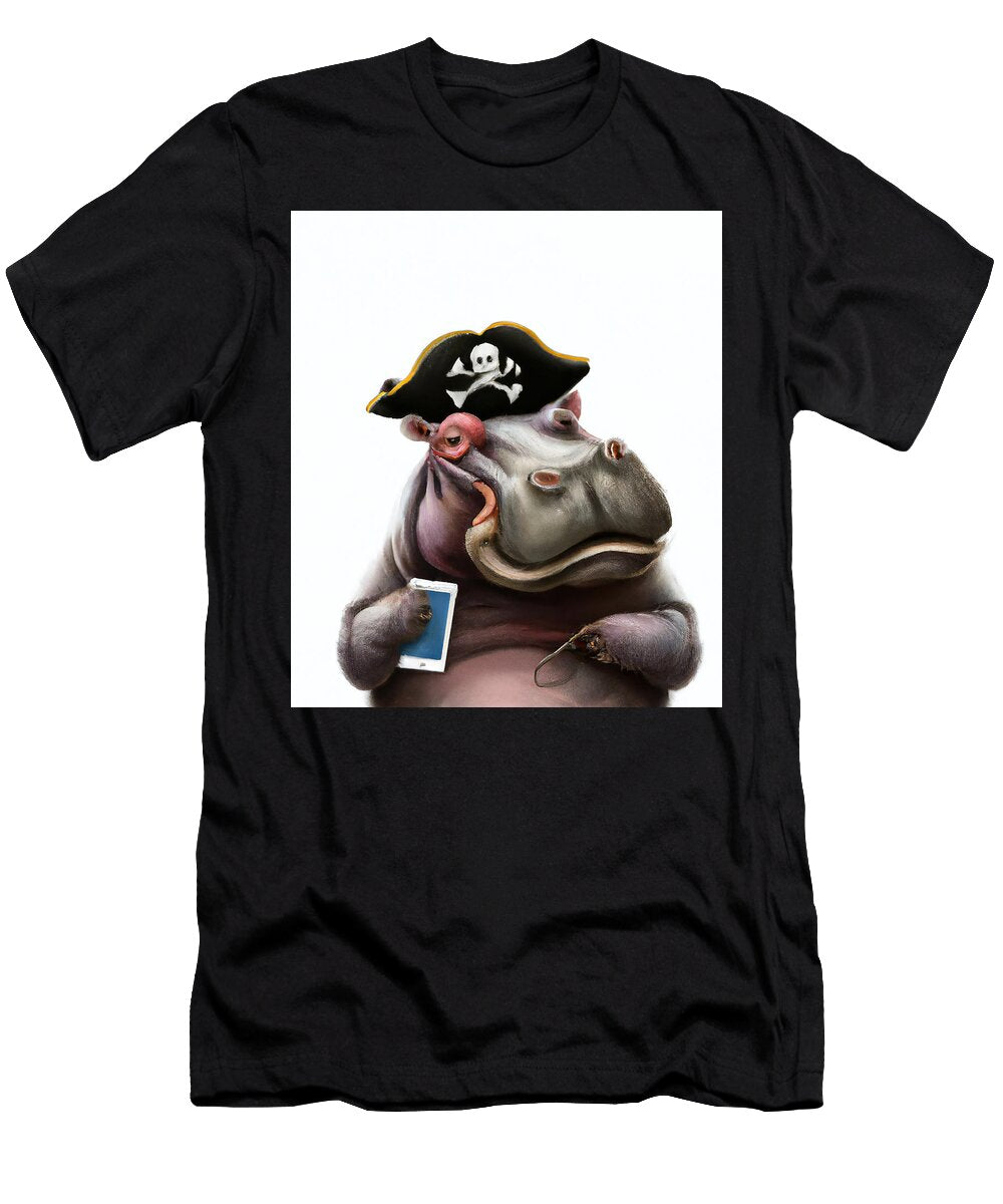 Hippopotamus Pirate Holding His Phone Stellart Studio T-Shirt