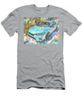 Honda Civic 2023 Sedan Tropical Scene Blue Car Vibrant Blue Car in Tropical Setting Hollie Love T-Shirt
