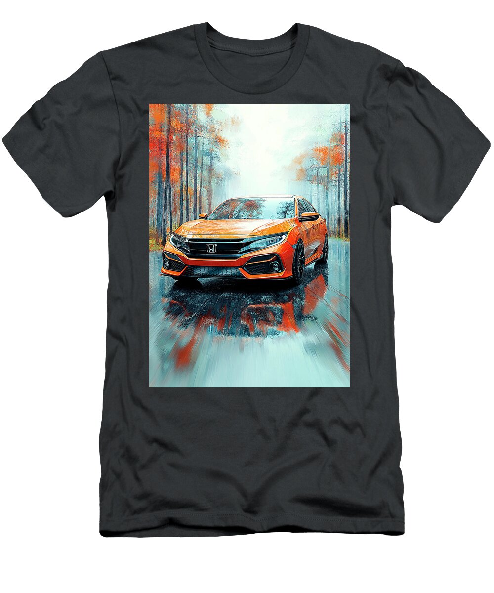 Honda Civic Hatchback Car Watercolor Painting Kari Goldfalse T-Shirt