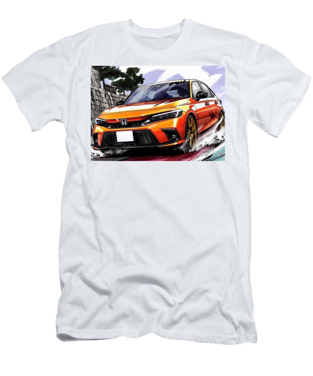 Honda Civic Sports Car Illustration Orange Car Design Destiney Sullivan T-Shirt
