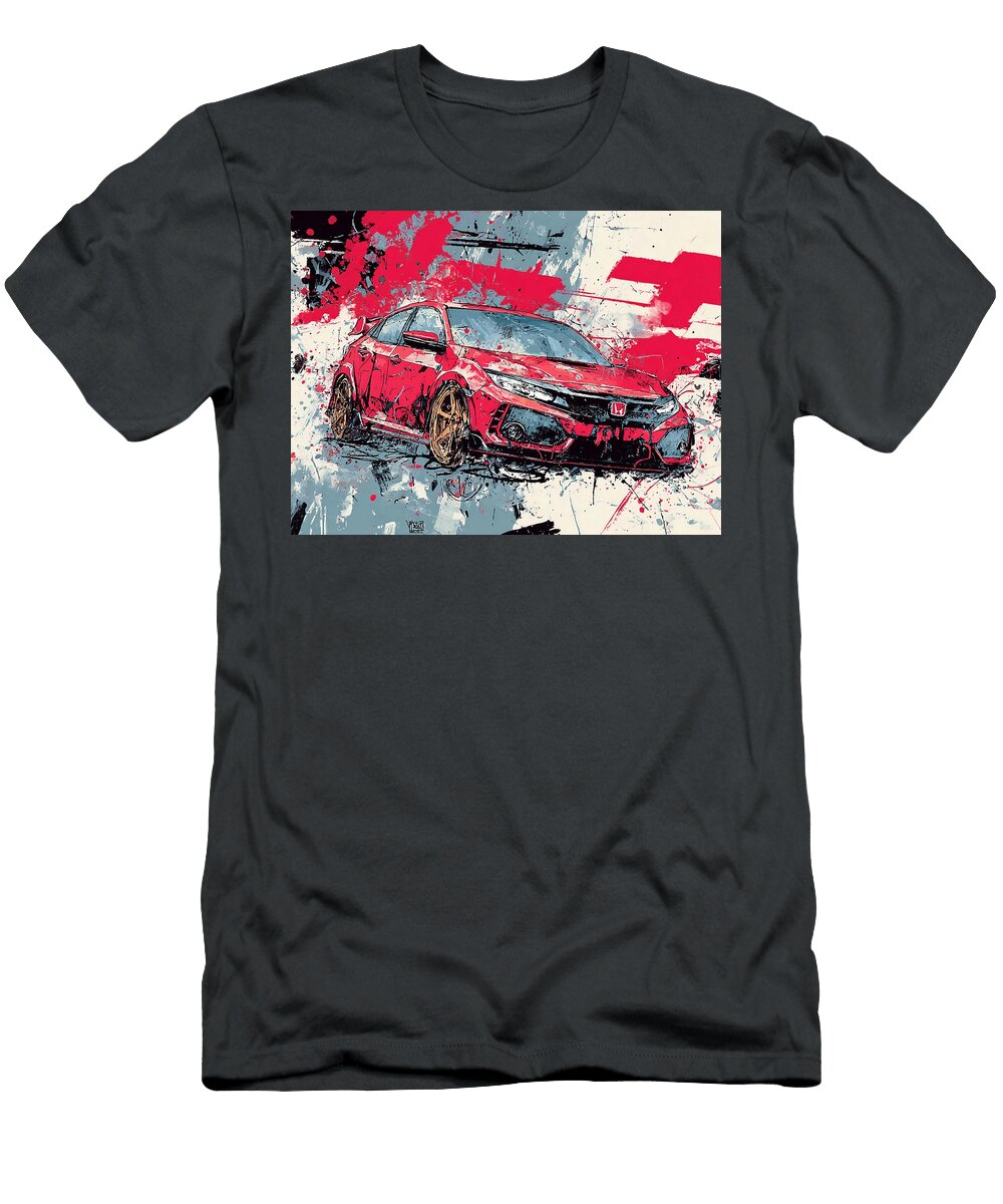 Honda Civic Type R 2017 Hatchback Abstract Art Racing Car Red Racing Car Abstract Art Hollie Love T-Shirt