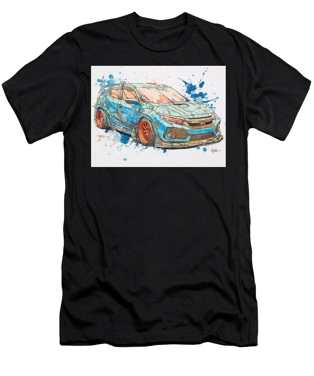 Honda Civic Type R 2017 Hatchback Car Art Abstract Design Vibrant Car Drawing Hollie Love T-Shirt