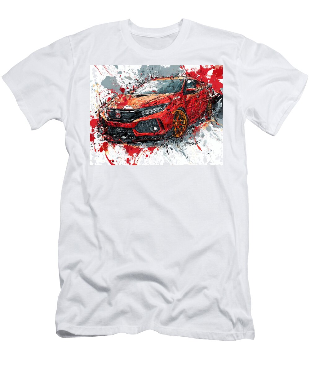 Honda Civic Type R 2017 Hatchback Fast Car Abstract Art Red Sports Car Abstract Art Hollie Love T-Shirt