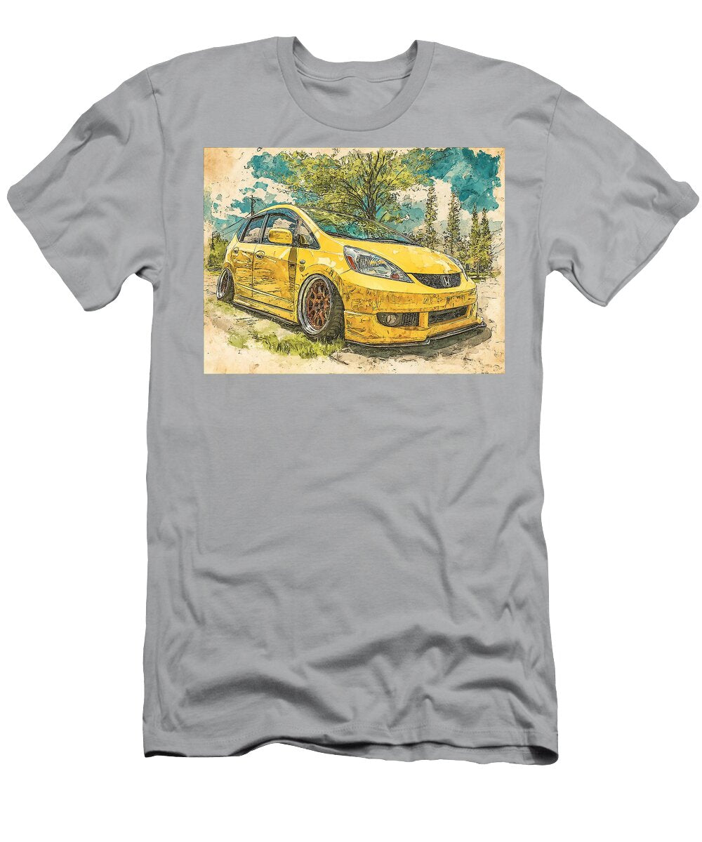 Honda Fit 2007 Hatchback Custom Car Yellow Car Vibrant Yellow Car Art Hollie Love T-Shirt