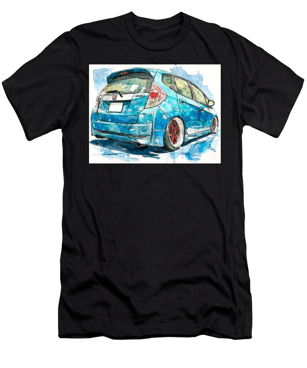 Honda Fit 2007 Hatchback Watercolor Car Artistic Car Watercolor Car Art Hollie Love T-Shirt