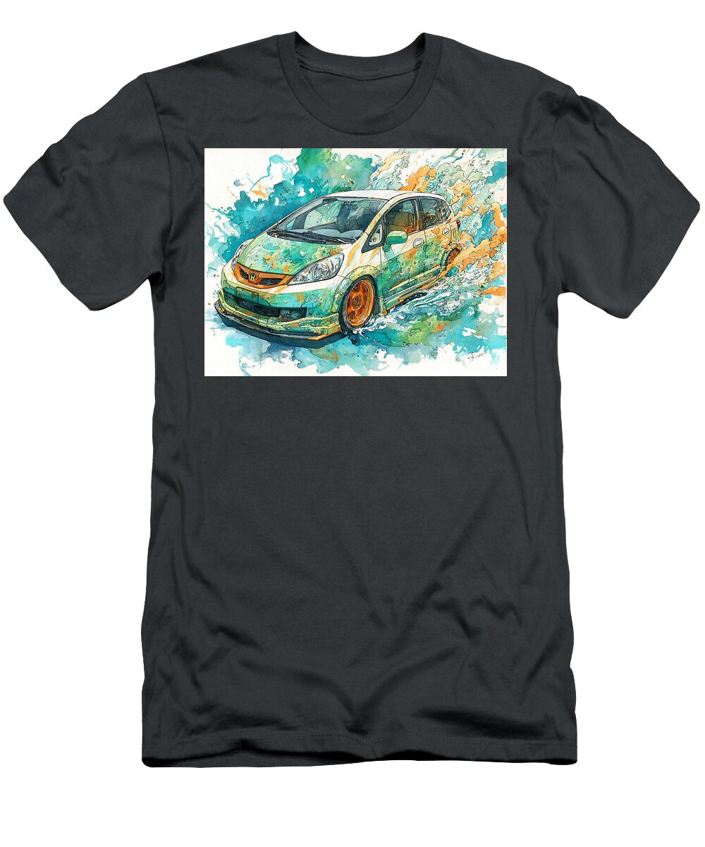 Honda Fit 2007 Hatchback Watercolor Car Artistic Design Watercolor Car Art Hollie Love T-Shirt