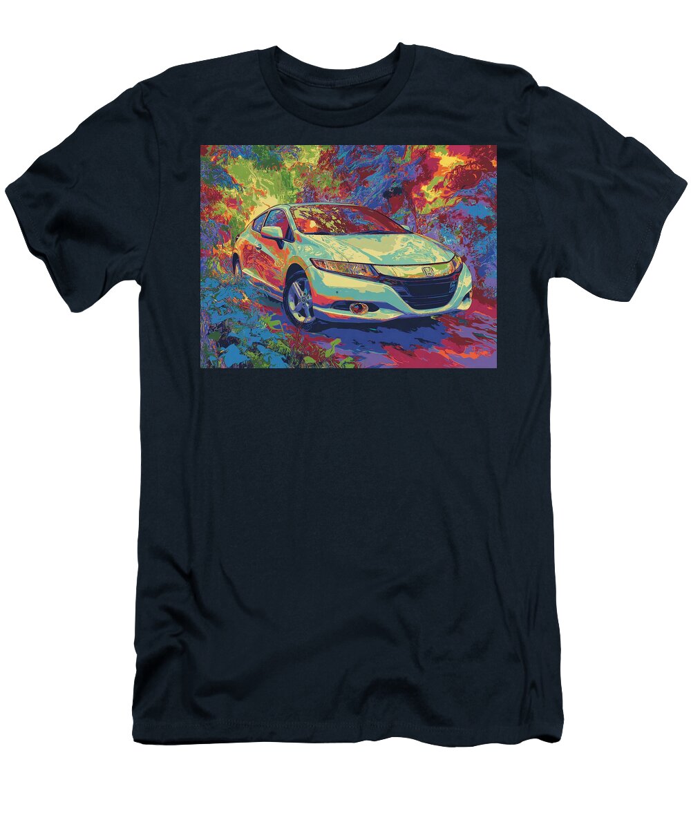 Honda Insight 2010 Hatchback Abstract Landscape Colorful Car Vibrant Car in Abstract Forest Hollie Love T-Shirt