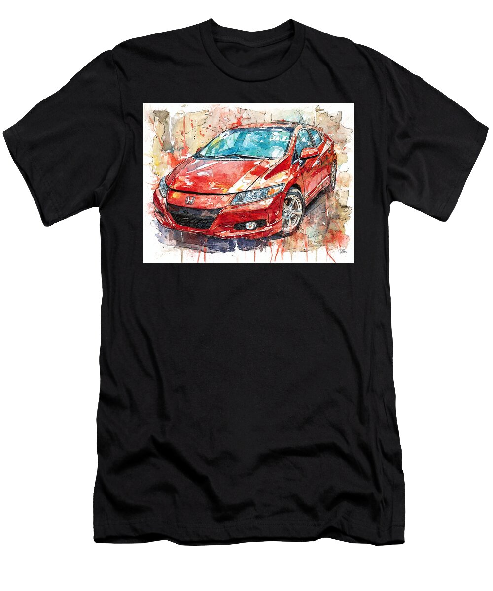 Honda Insight 2010 Hatchback Watercolor Art Red Car Drawing Vibrant Red Car Watercolor Hollie Love T-Shirt