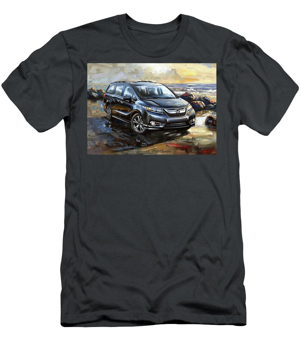 Honda Minivan on the Beach At Sunset Digital Art Illustration Kari Goldfalse T-Shirt