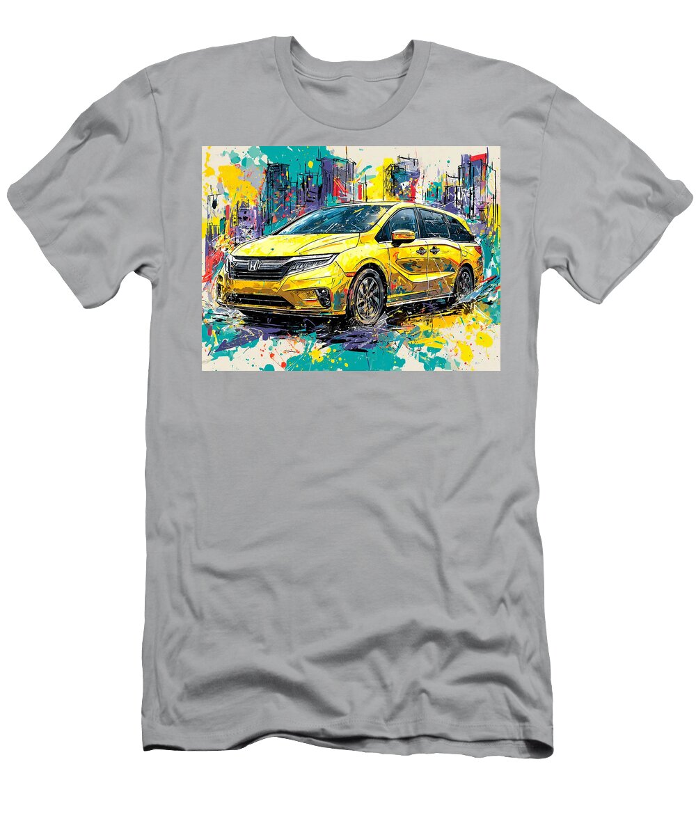 Honda Odyssey 2023 Minivan Colorful Car Urban Art Vibrant Yellow Car in Cityscape Hollie Love T-Shirt