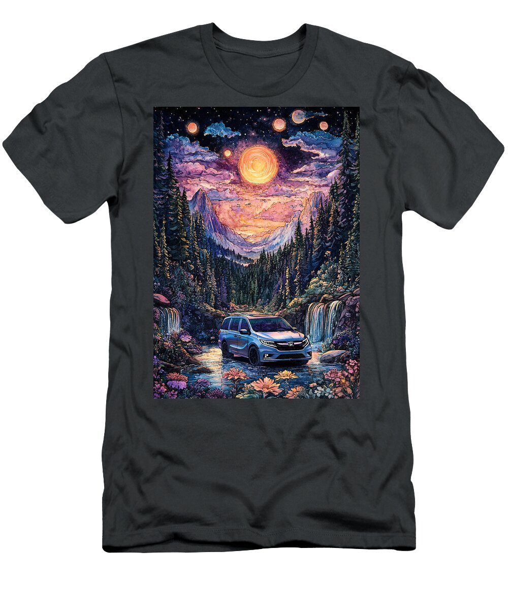 Honda Odyssey Minivan Adventure a Surreal Journey Through a Lush Forest Kyran Estrada T-Shirt