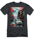 Honda Odyssey Minivan Driving Through a Rainy Japanese Street with Great Wave Art Kari Goldfalse T-Shirt