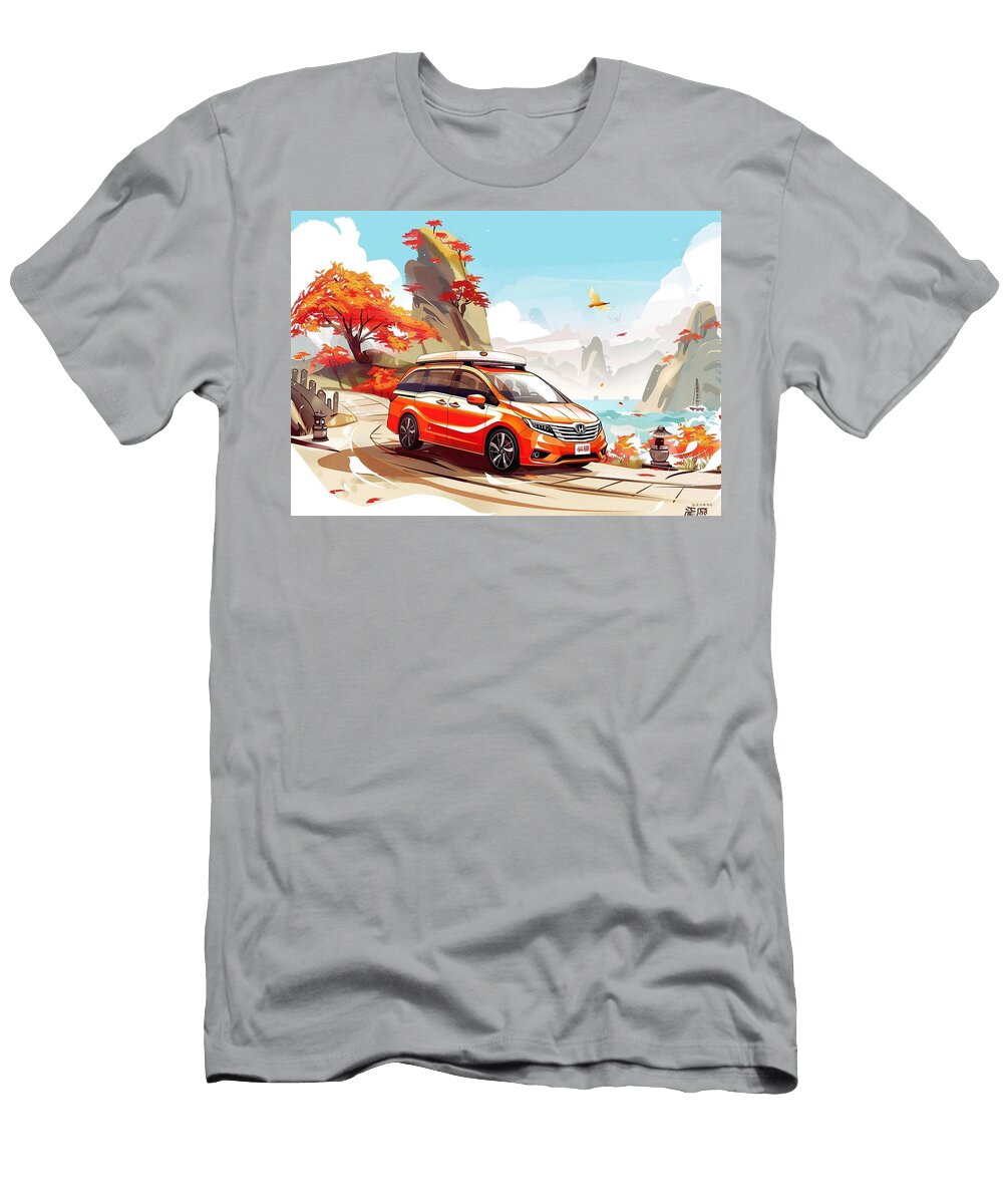 Honda Odyssey Minivan in a Scenic Autumn Landscape Kari Goldfalse T-Shirt