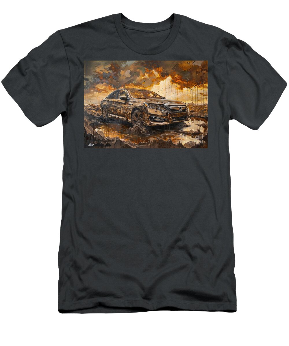 Honda Sedan Driving Through Mud and Sunset Clark Leffler T-Shirt