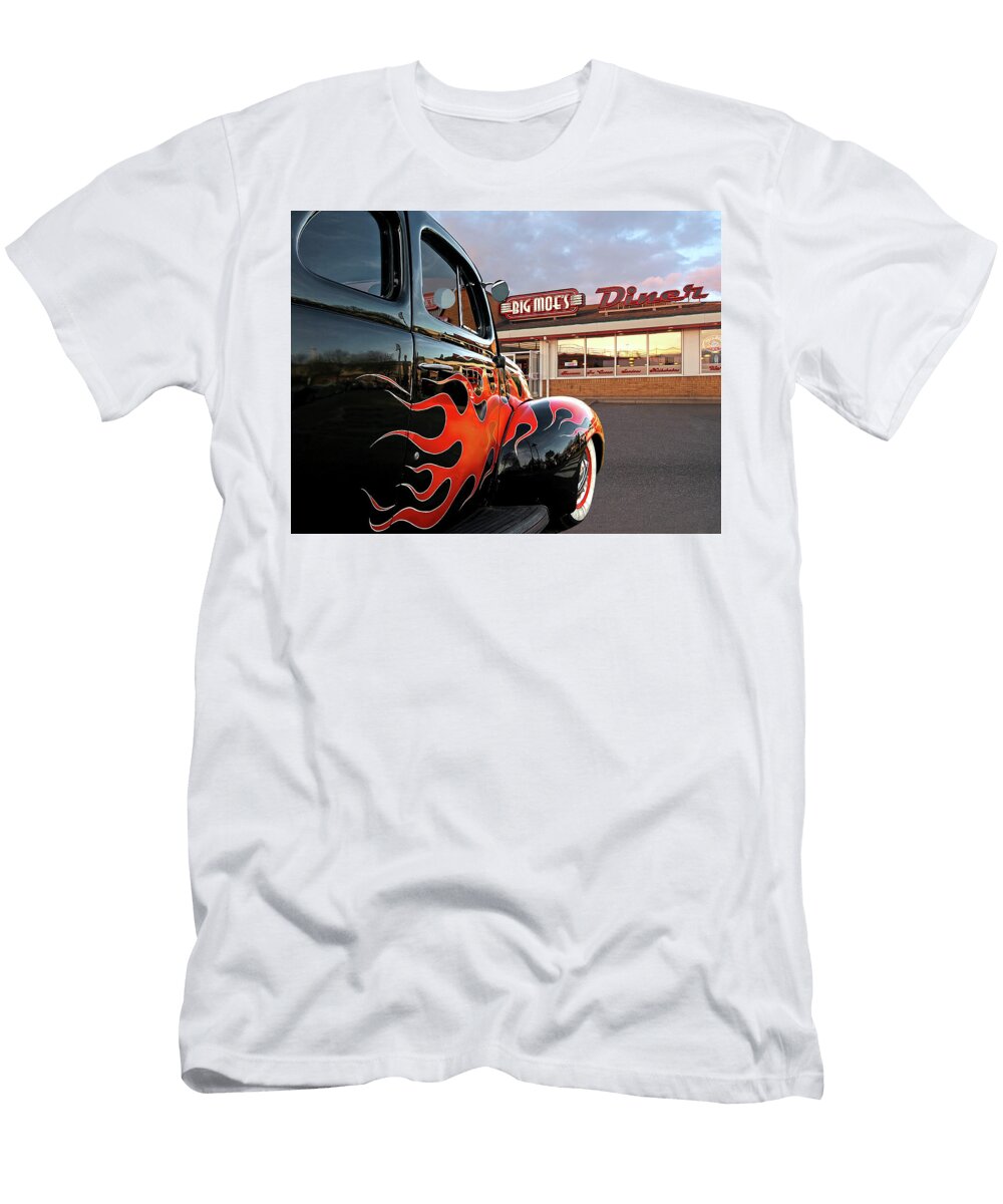 Hot Rod At the Diner At Sunset Gill Billington T-Shirt